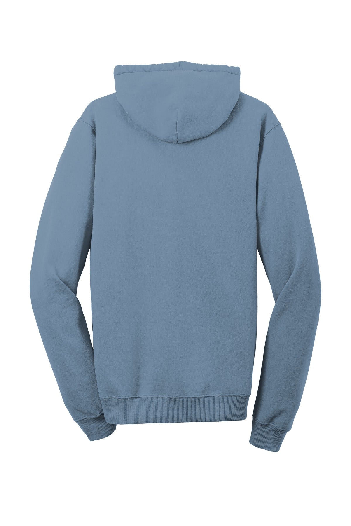 Rear View of Denim Blue Port & Company Beach Wash Garment-Dyed Pullover Hooded Sweatshirt. PC098H