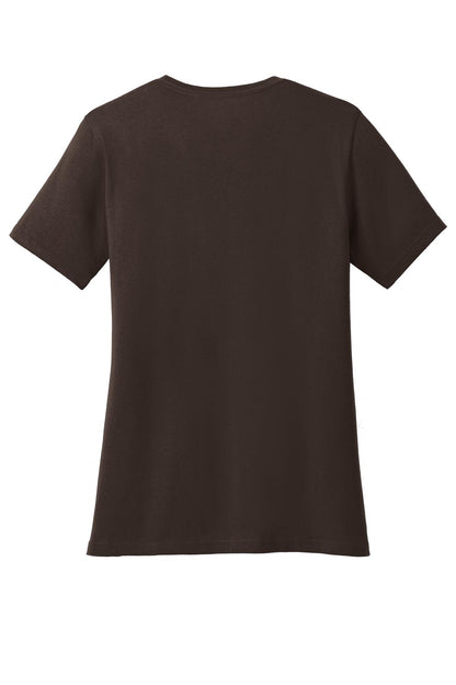 Rear View of Dk Choc Brown Port & Company Women's Core Cotton Tee. LPC54