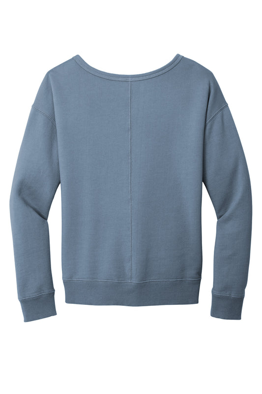 Rear View of FadedDenim Port & Company Women's Beach Wash Garment-Dyed V-Neck Sweatshirt LPC098V