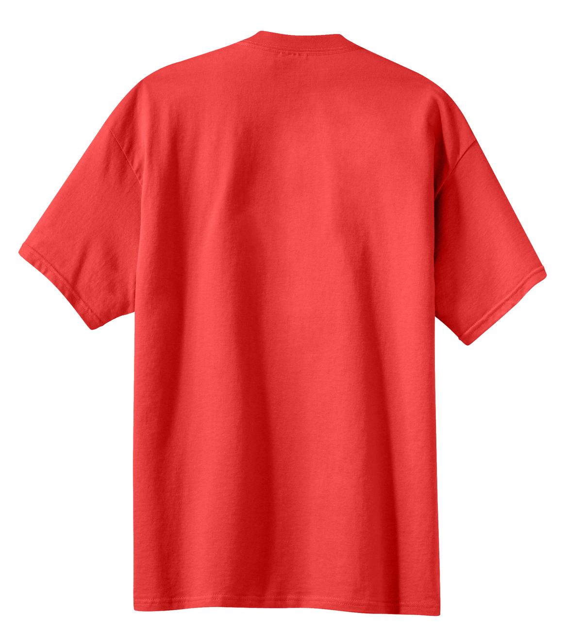 Rear View of Fiery Red Port & Company Tall Essential Tee. PC61T
