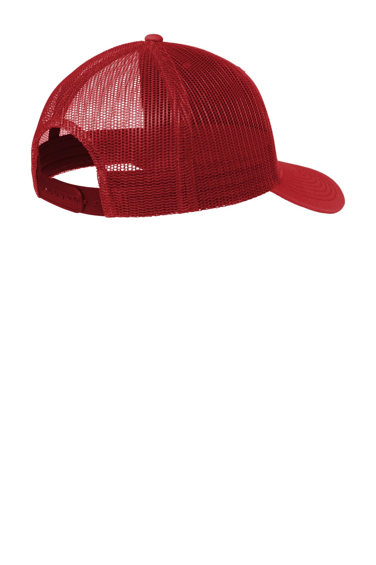 Rear View of Flame Red Port Authority Snapback Trucker Cap. C112