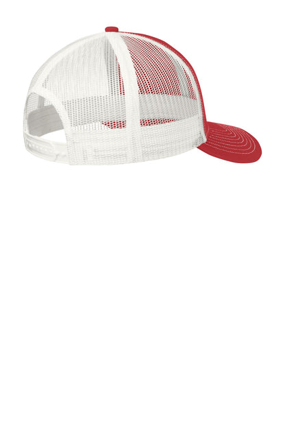 Rear View of Flame Red/Wht Port Authority Snapback Trucker Cap. C112