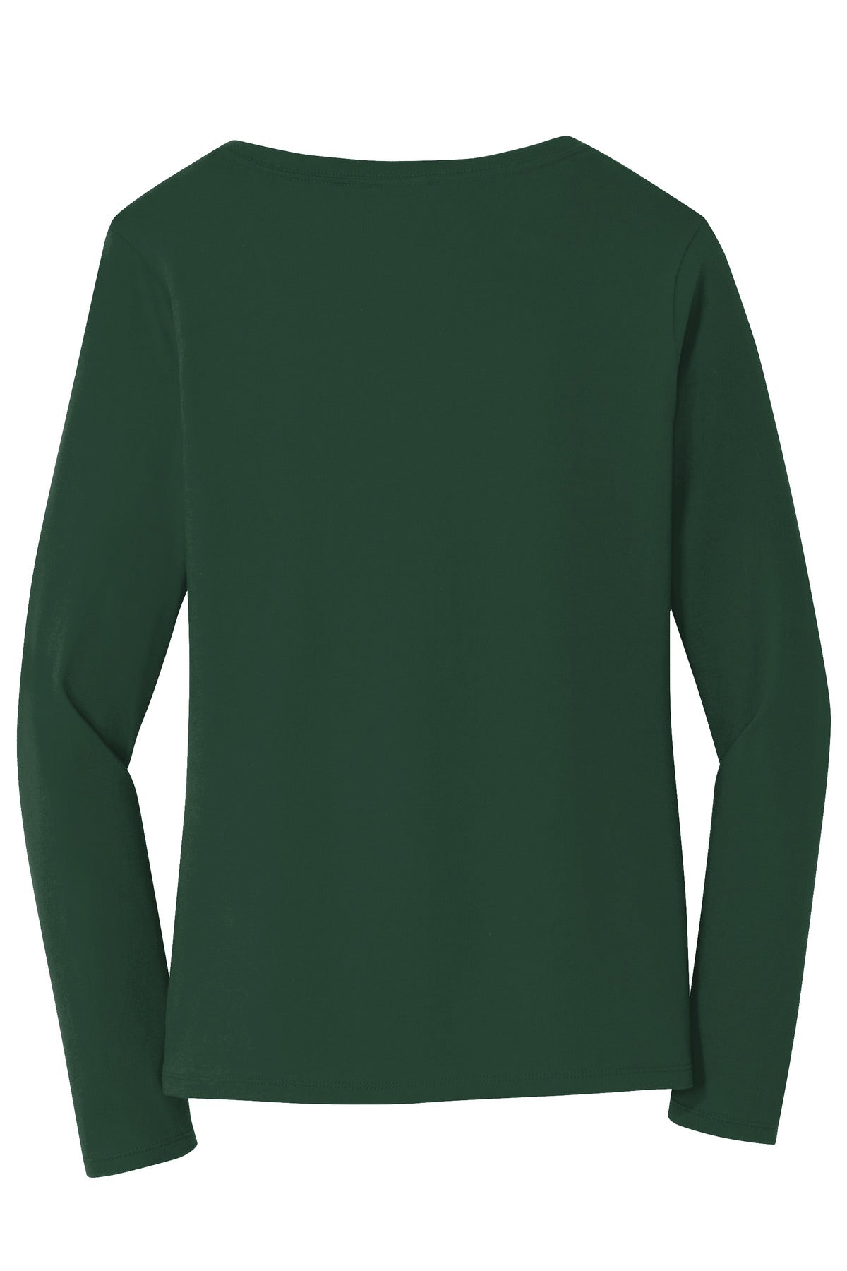 Rear View of Forest Green Port & Company Women's Long Sleeve Fan Favorite V-Neck Tee. LPC450VLS