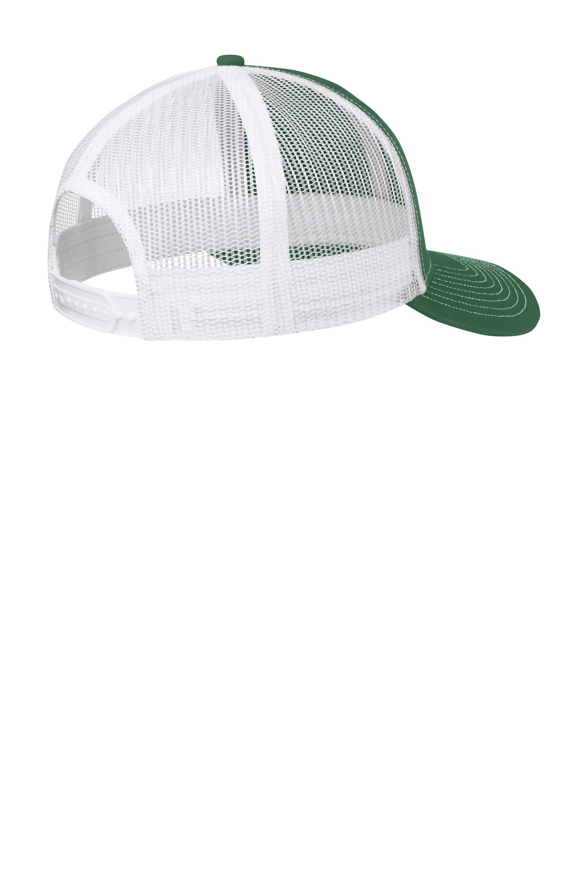 Rear View of FrGn/White Port Authority Snapback Trucker Cap. C112