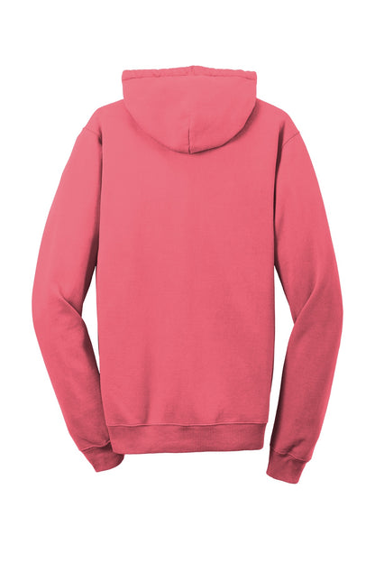 Rear View of Fruit Punch Port & Company Beach Wash Garment-Dyed Pullover Hooded Sweatshirt. PC098H