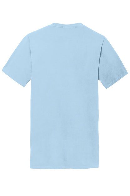 Rear View of Glacier Port & Company Beach Wash Garment-Dyed Pocket Tee. PC099P