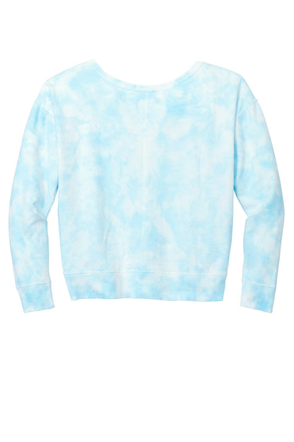 Rear View of Glacier Port & Company Women's Beach Wash Cloud Tie-Dye V-Neck Sweatshirt LPC140V