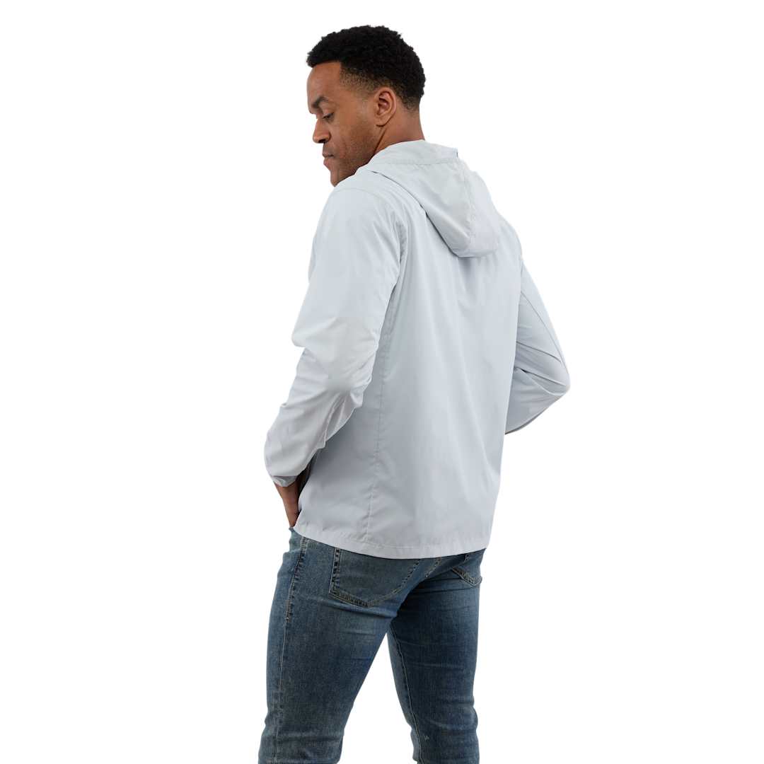 Rear View of Grey ANETO Lightweight Packable Jacket - Men's plain