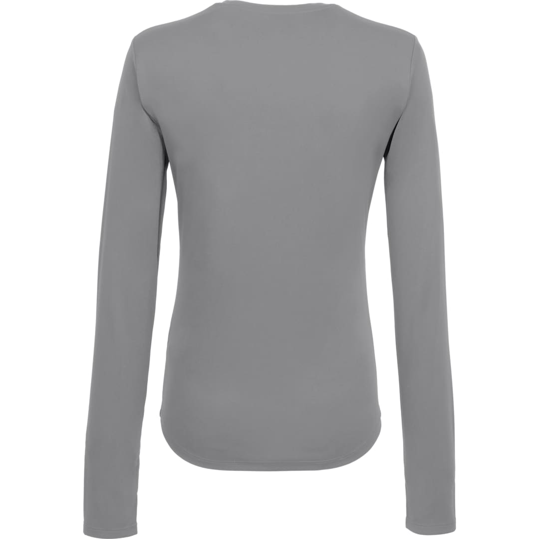 Rear View of Grey DARA LS Tech Tee - Women's plain