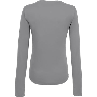 Rear View of Grey DARA LS Tech Tee - Women's plain