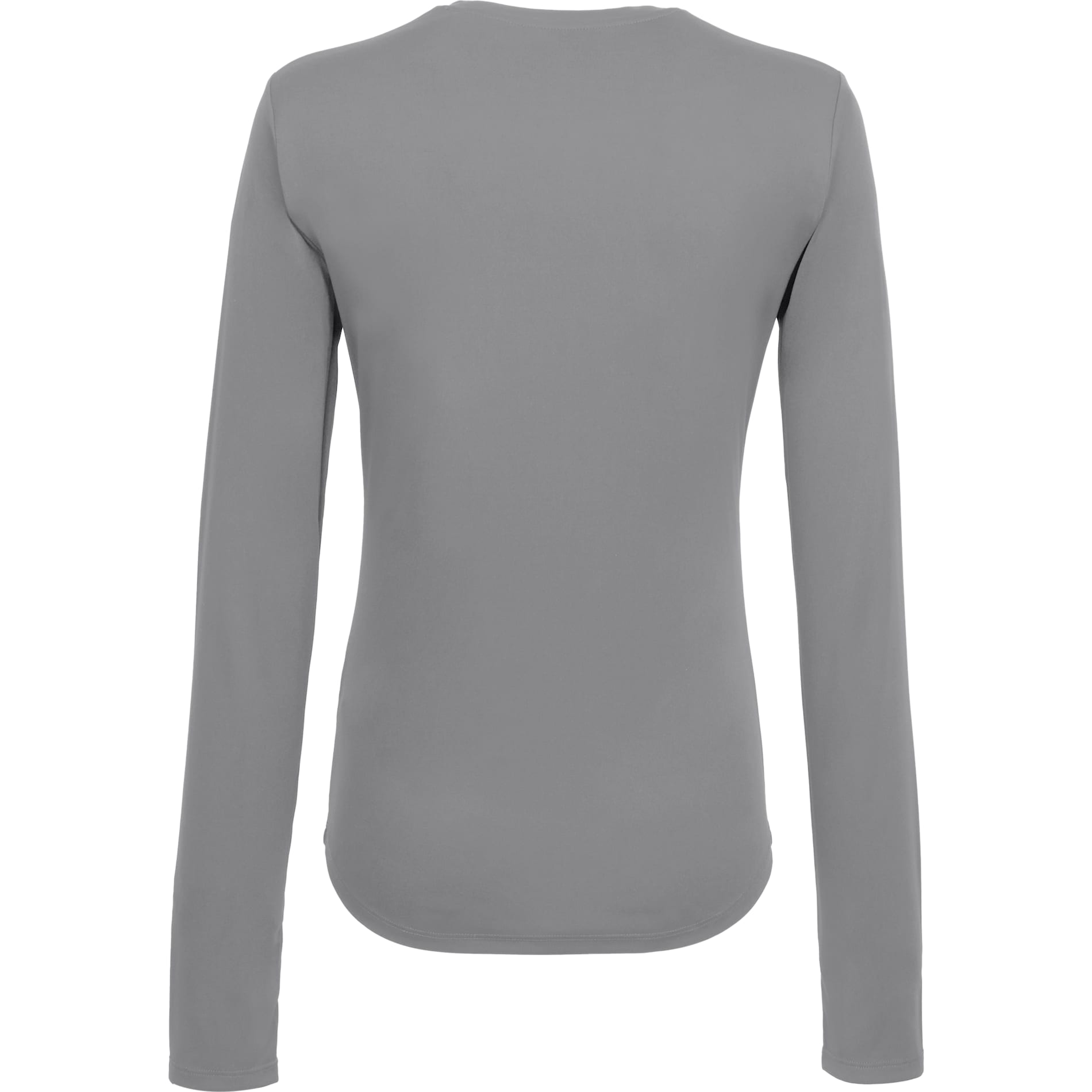 Rear View of Grey DARA LS Tech Tee - Women's plain