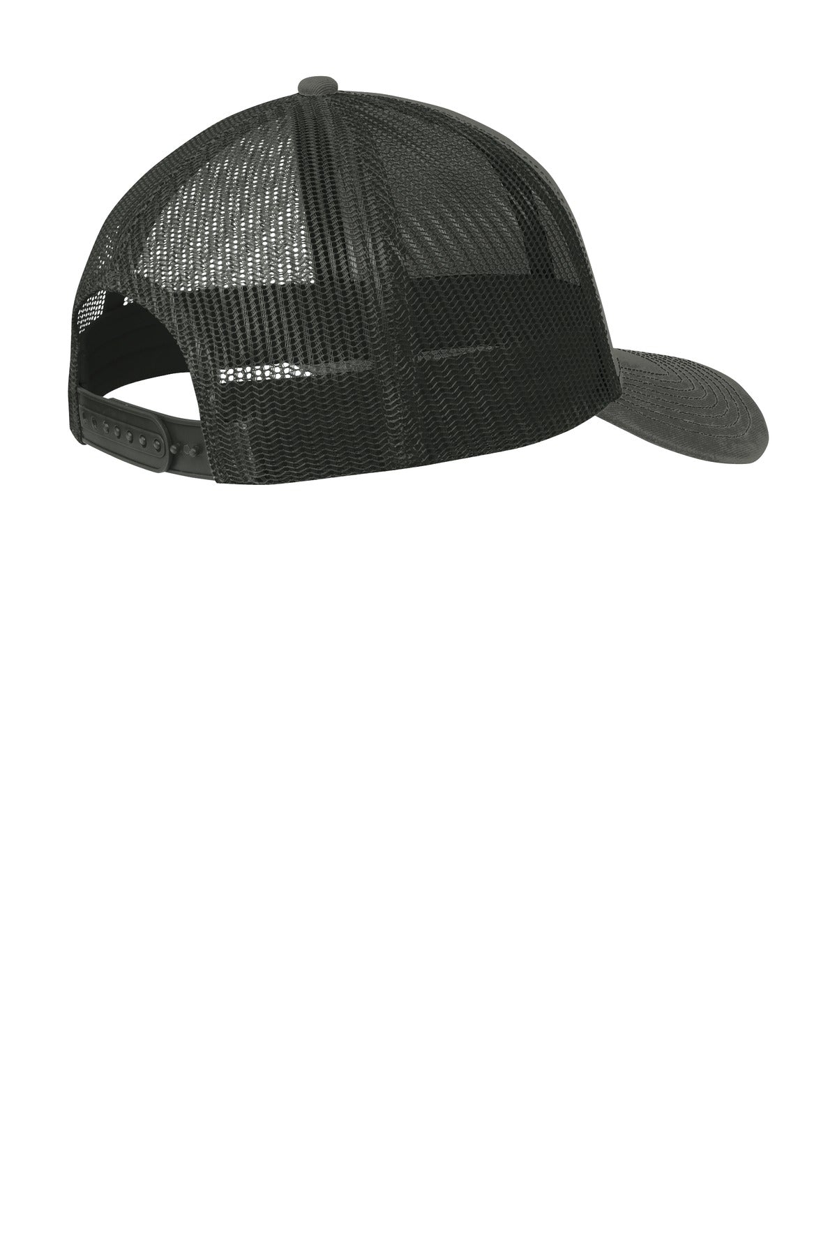 Rear View of Grey Steel Port Authority Snapback Trucker Cap. C112