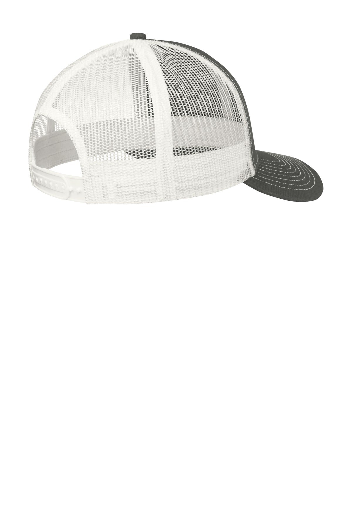 Rear View of Grey Steel/Wht Port Authority Snapback Trucker Cap. C112