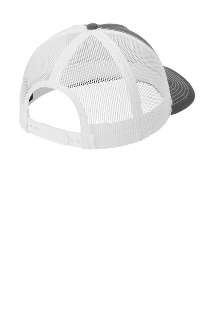 Rear View of GySt/White Port Authority Low-Profile Snapback 5-Panel Trucker Cap C115LP