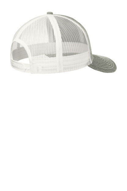Rear View of Hthr Gry/White Port Authority Snapback Trucker Cap. C112