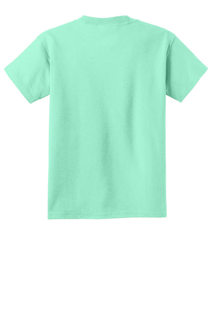 Rear View of Jadeite Port & Company Youth Beach Wash Garment-Dyed Tee. PC099Y