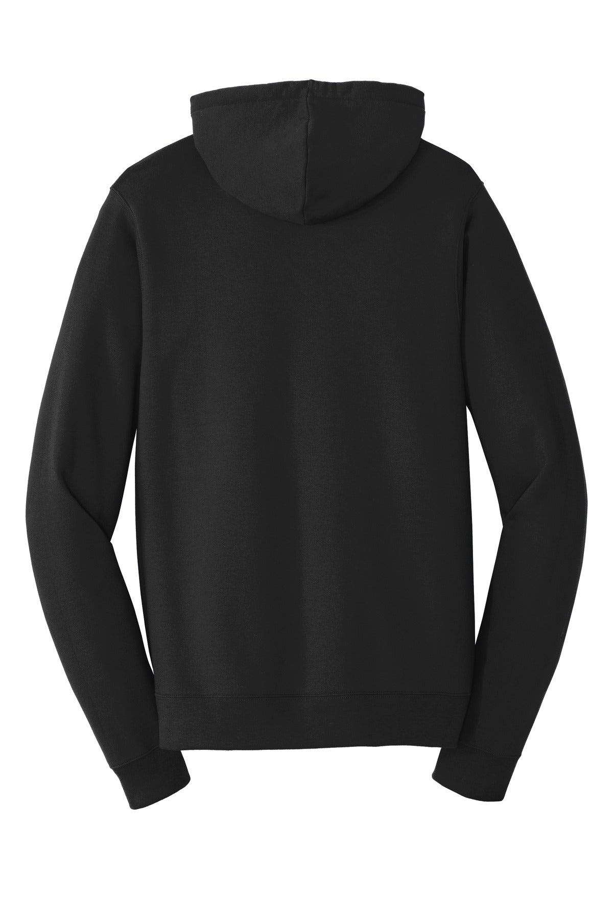 Rear View of Jet Black Port & Company Fan Favorite Fleece Pullover Hooded Sweatshirt. PC850H