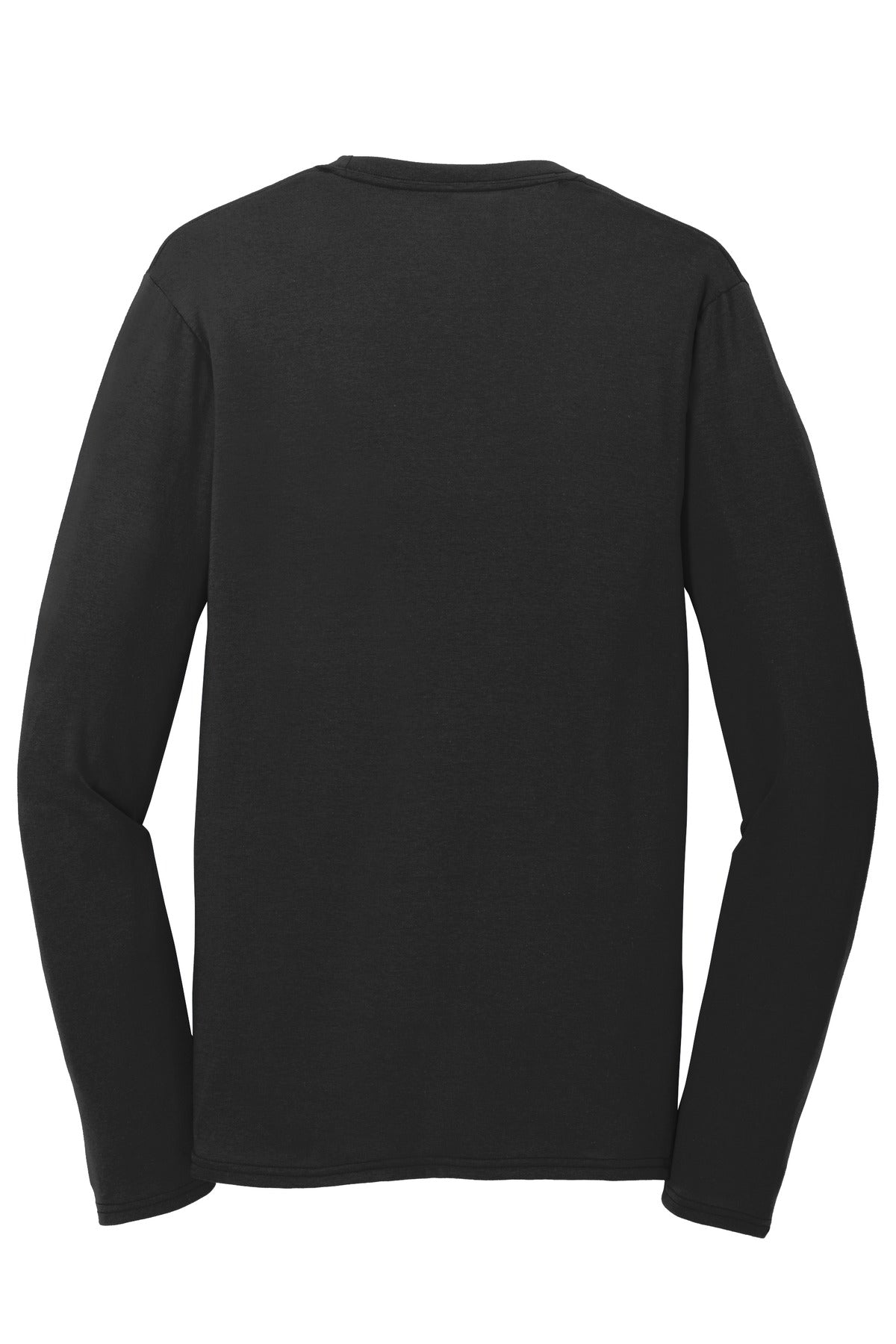 Rear View of Jet Black Port & Company Long Sleeve Performance Blend Tee. PC381LS