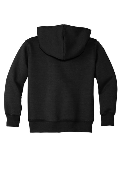 Rear View of Jet Black Port & Company Toddler Core Fleece Pullover Hooded Sweatshirt. CAR78TH