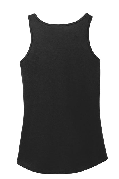 Rear View of Jet Black Port & Company Women's Core Cotton Tank Top. LPC54TT