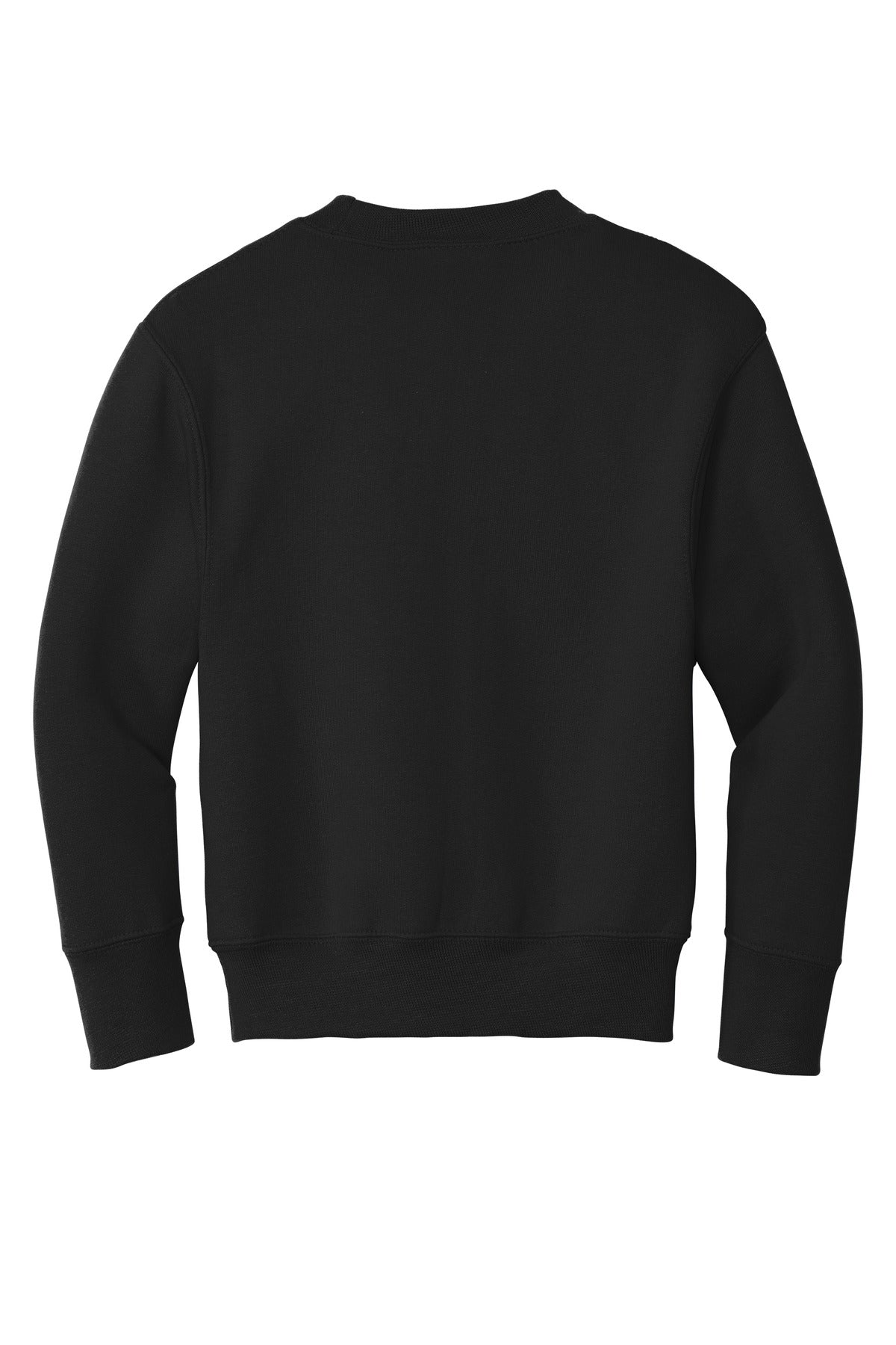Rear View of Jet Black Port & Company Youth Core Fleece Crewneck Sweatshirt. PC90Y