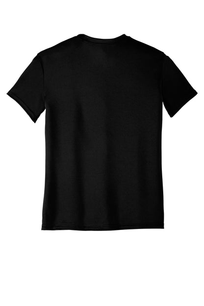 Rear View of Jet Black Port & Company Youth Performance Tee. PC380Y