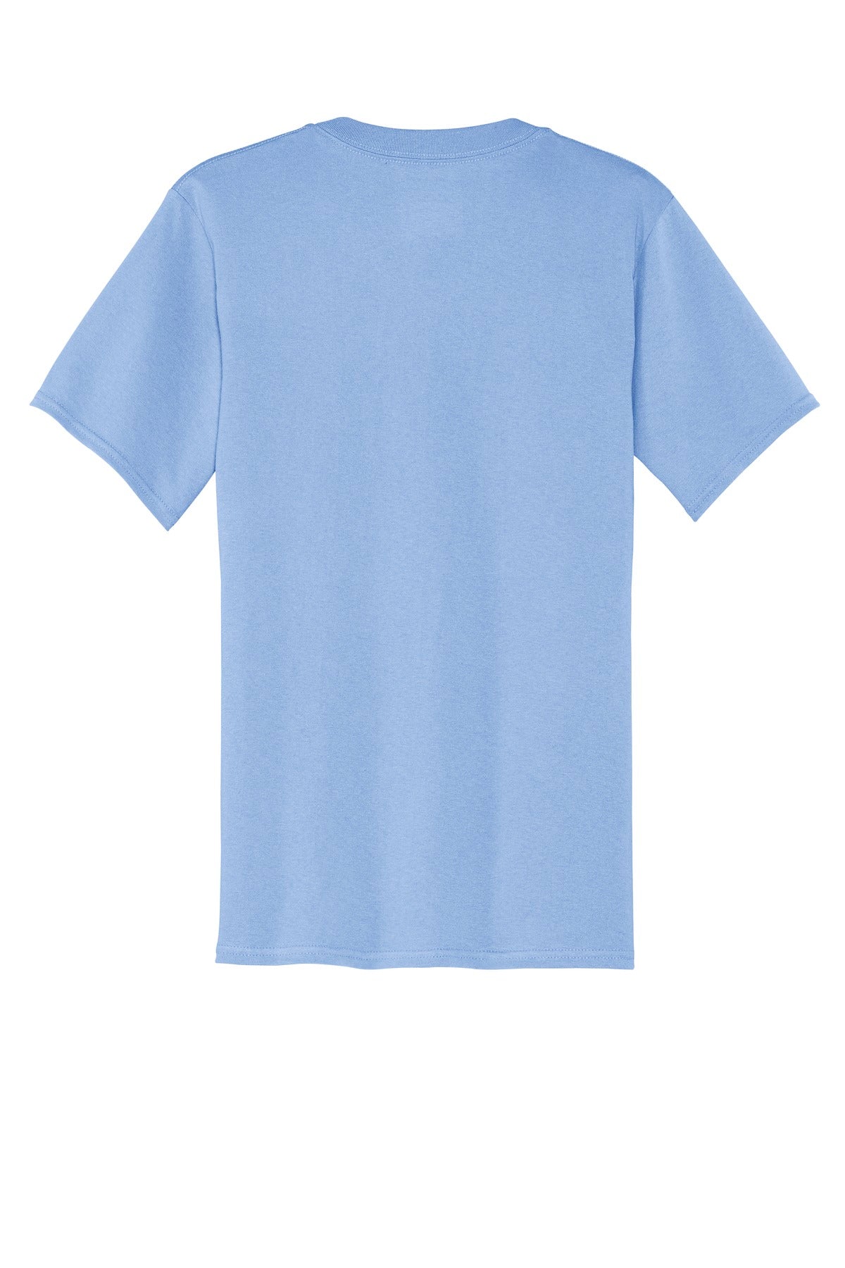 Rear View of Light Blue Port & Company Core Cotton Pocket Tee. PC54P