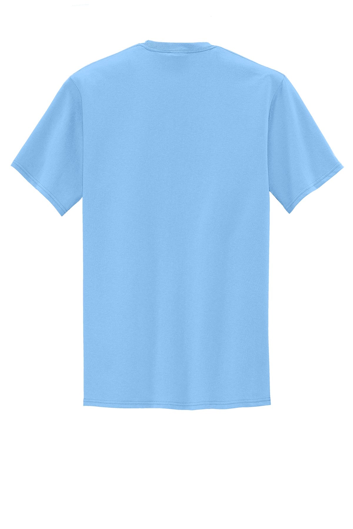 Rear View of Light Blue Port & Company Tall Core Blend Pocket Tee. PC55PT