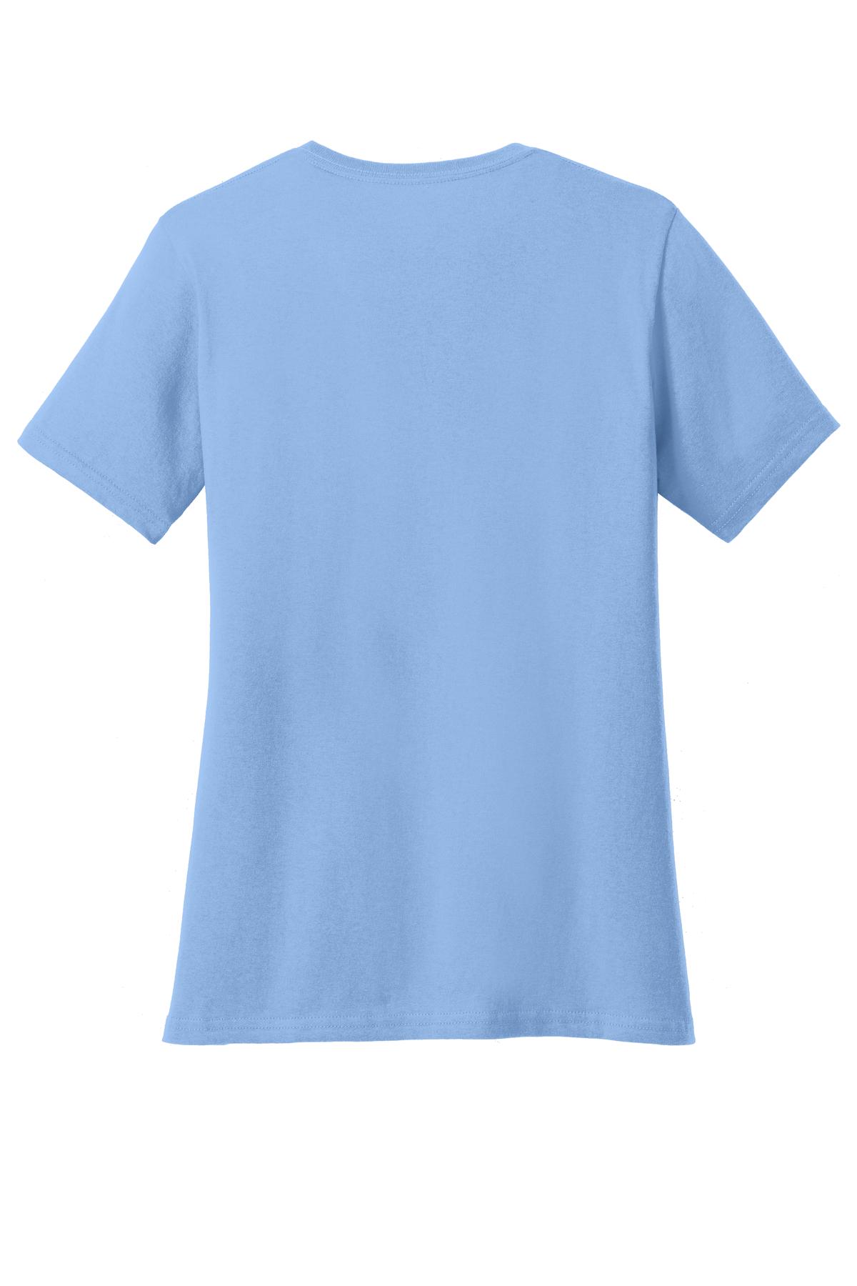 Rear View of Light Blue Port & Company Women's Core Cotton Tee. LPC54