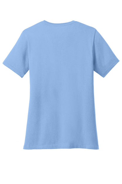 Rear View of Light Blue Port & Company Women's Core Cotton Tee. LPC54