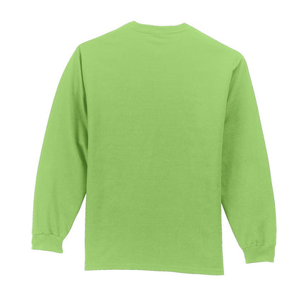 Rear View of Lime Port & Company Long Sleeve Essential Pocket Tee. PC61LSP