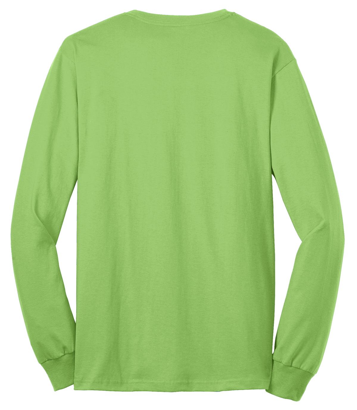 Rear View of Lime Port & Company Tall Long Sleeve Core Blend Tee. PC55LST