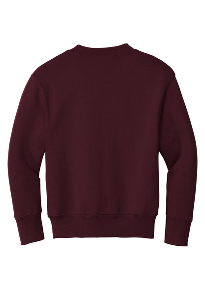 Rear View of Maroon Port & Company Youth Core Fleece Crewneck Sweatshirt. PC90Y