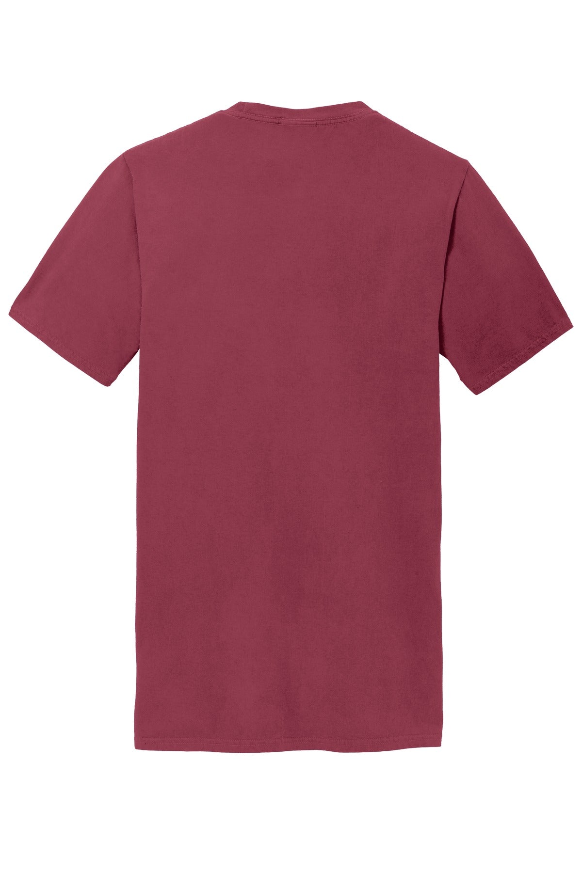 Rear View of Merlot Port & Company Beach Wash Garment-Dyed Pocket Tee. PC099P