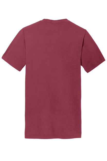 Rear View of Merlot Port & Company Beach Wash Garment-Dyed Pocket Tee. PC099P