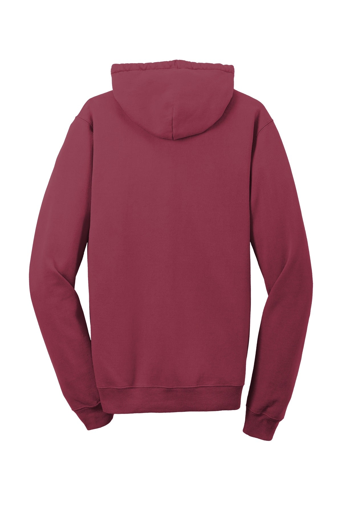 Rear View of Merlot Port & Company Beach Wash Garment-Dyed Pullover Hooded Sweatshirt. PC098H