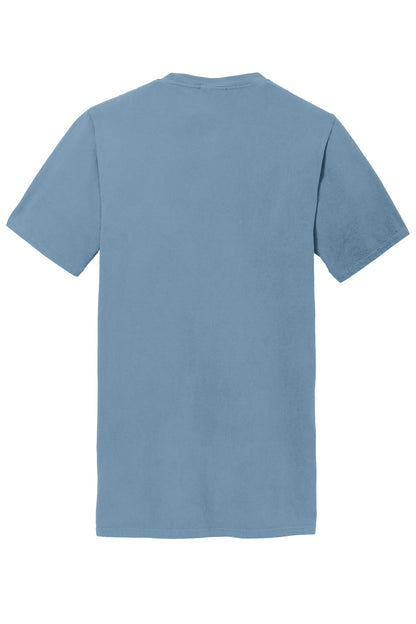 Rear View of Mist Port & Company Beach Wash Garment-Dyed Pocket Tee. PC099P