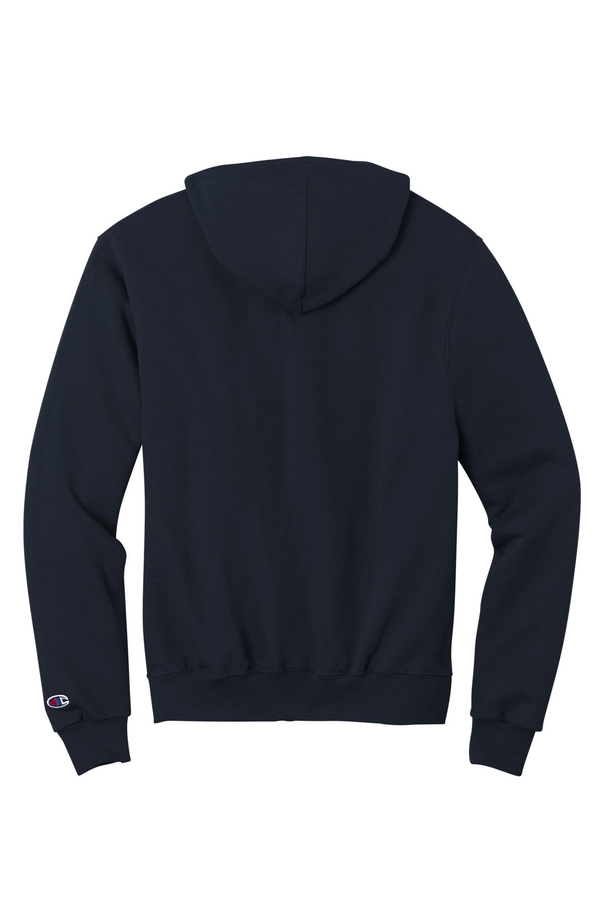 Rear View of Navy Champion Powerblend Full-Zip Hoodie.S800