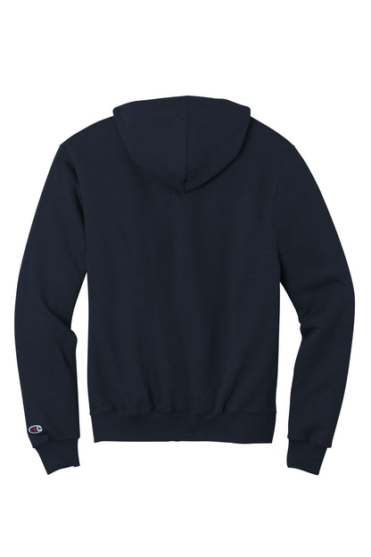 Rear View of Navy Champion Powerblend Full-Zip Hoodie.S800
