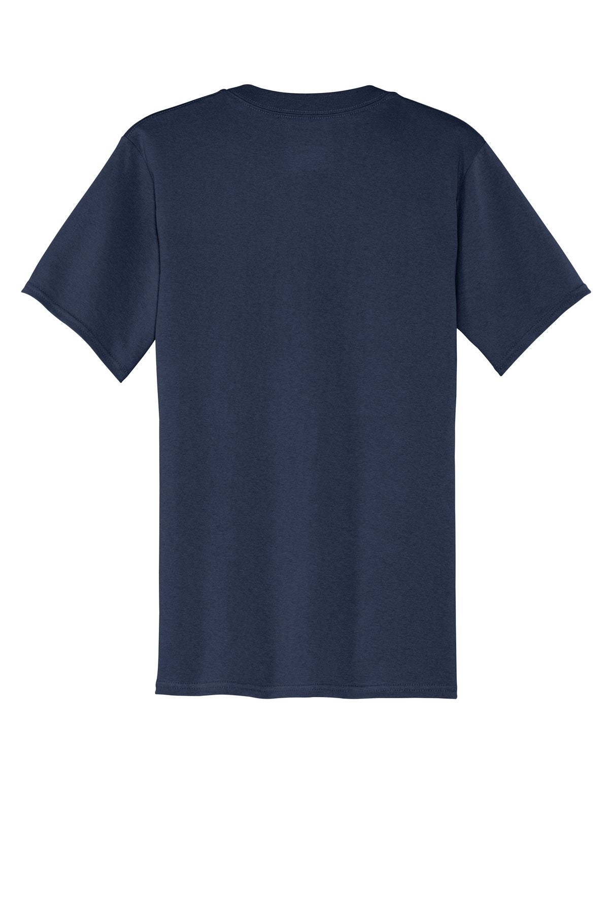 Rear View of Navy Port & Company Core Cotton Pocket Tee. PC54P