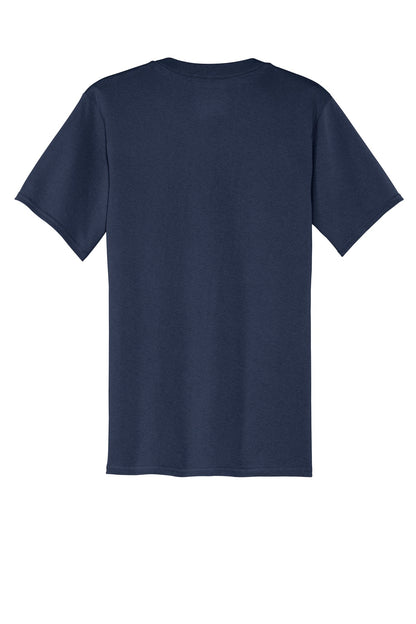 Rear View of Navy Port & Company Core Cotton Pocket Tee. PC54P