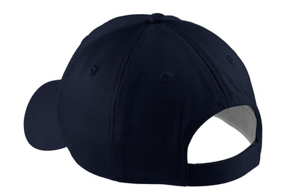 Rear View of Navy Port & Company Five-Panel Twill Cap. CP86