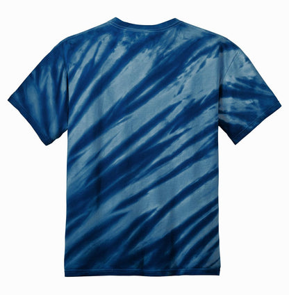 Rear View of Navy Port & Company - Tiger Stripe Tie-Dye Tee. PC148