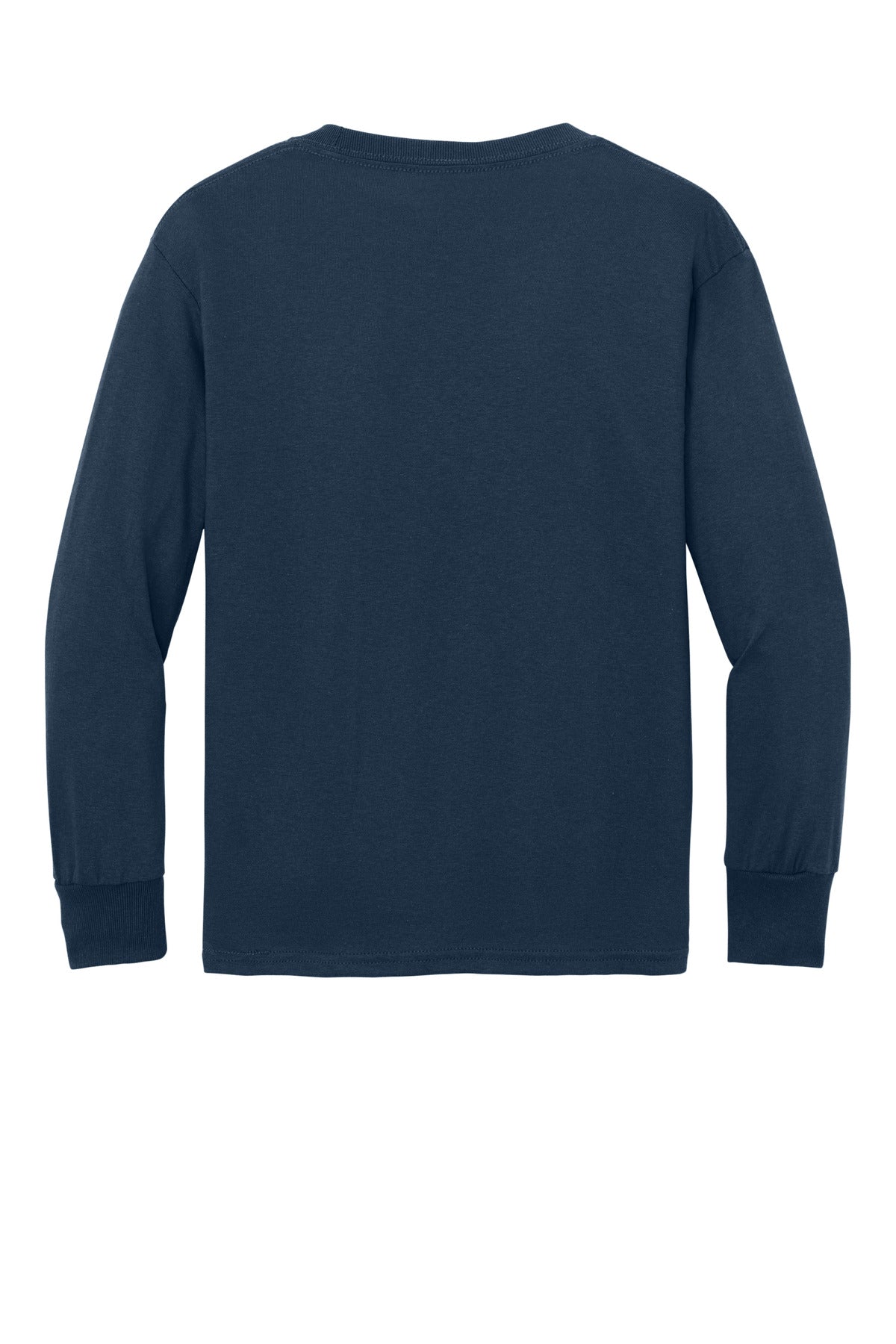 Rear View of Navy Port & Company Youth Long Sleeve Core Cotton Tee. PC54YLS