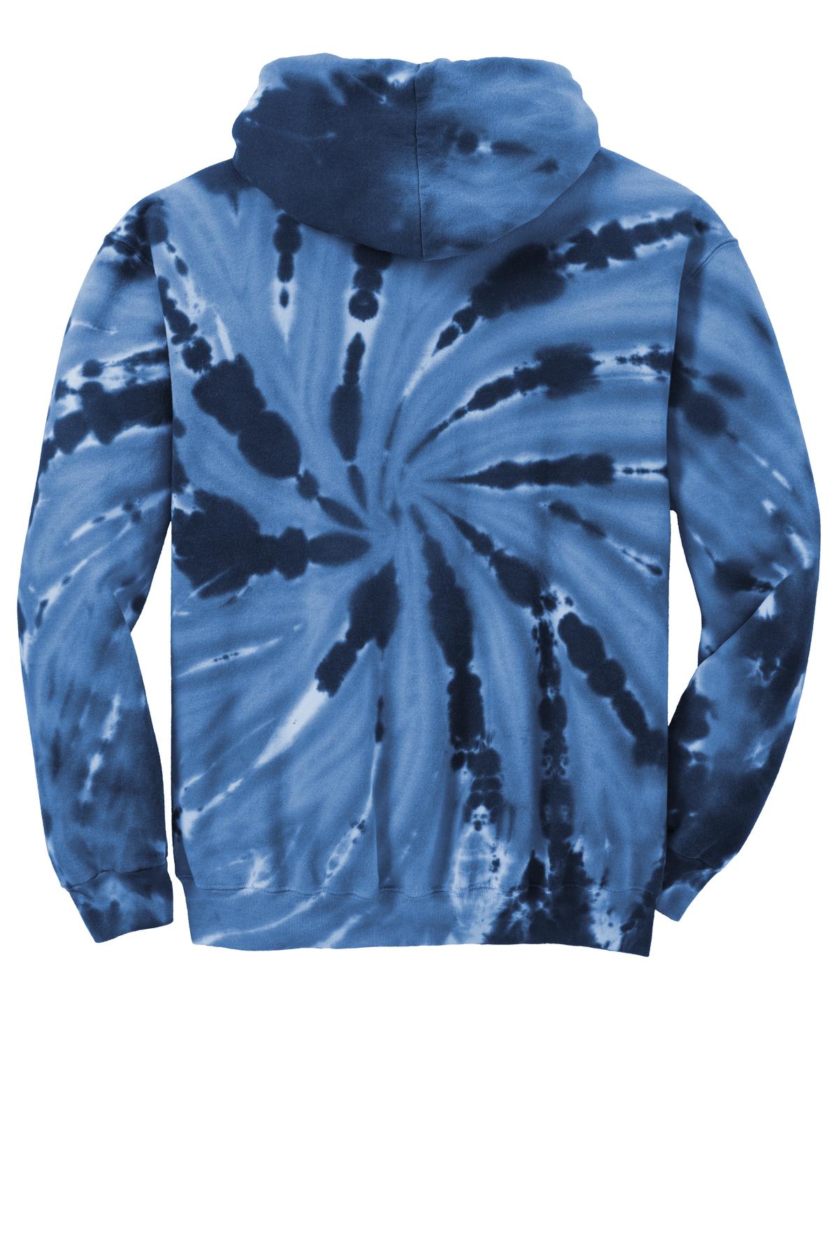 Rear View of Navy Port & Company Youth Tie-Dye Pullover Hooded Sweatshirt. PC146Y