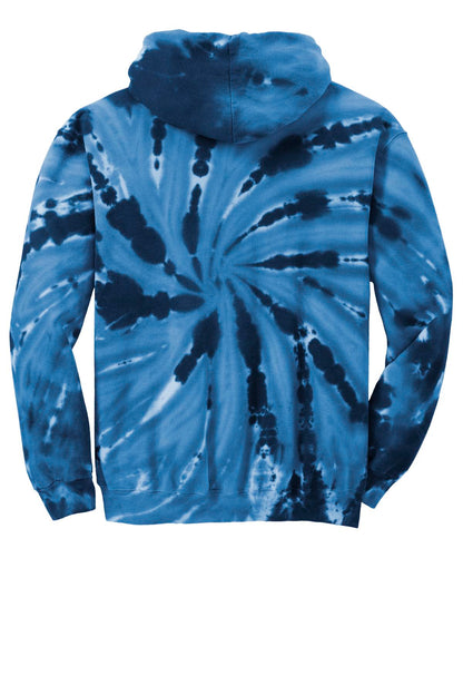 Rear View of Navy Port & Company Youth Tie-Dye Pullover Hooded Sweatshirt. PC146Y
