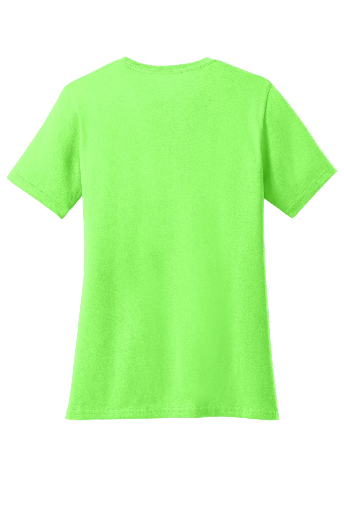 Rear View of Neon Green Port & Company Women's Core Cotton Tee. LPC54