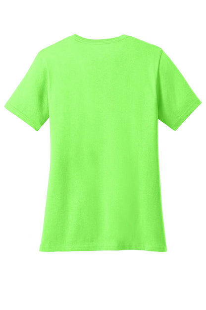 Rear View of Neon Green Port & Company Women's Core Cotton Tee. LPC54