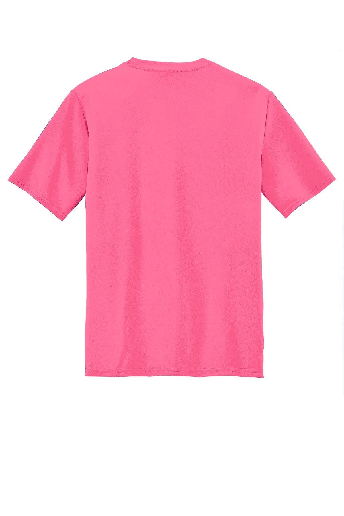 Rear View of Neon Pink Port & Company Youth Performance Tee. PC380Y
