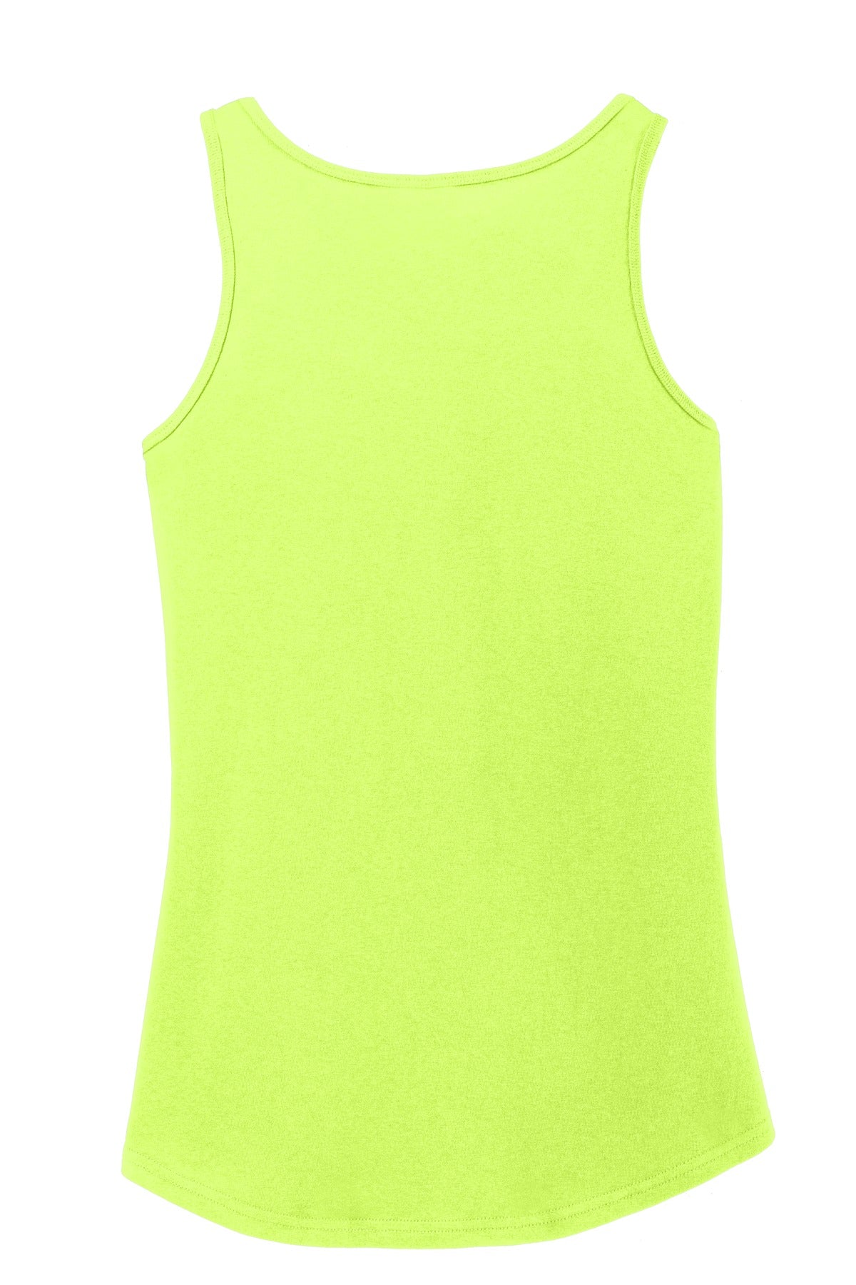 Rear View of Neon Yellow Port & Company Women's Core Cotton Tank Top. LPC54TT